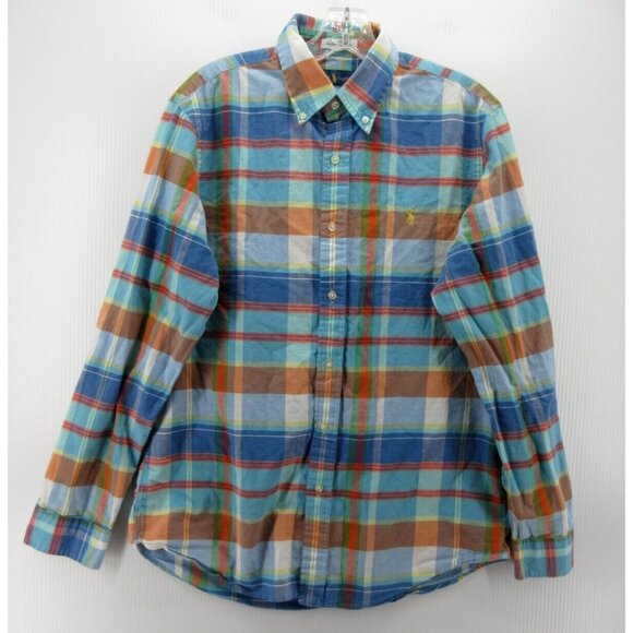 Ralph Lauren Shirt Medium Indian Madras Plaid Yellow Pony Button Down - Picture 1 of 13